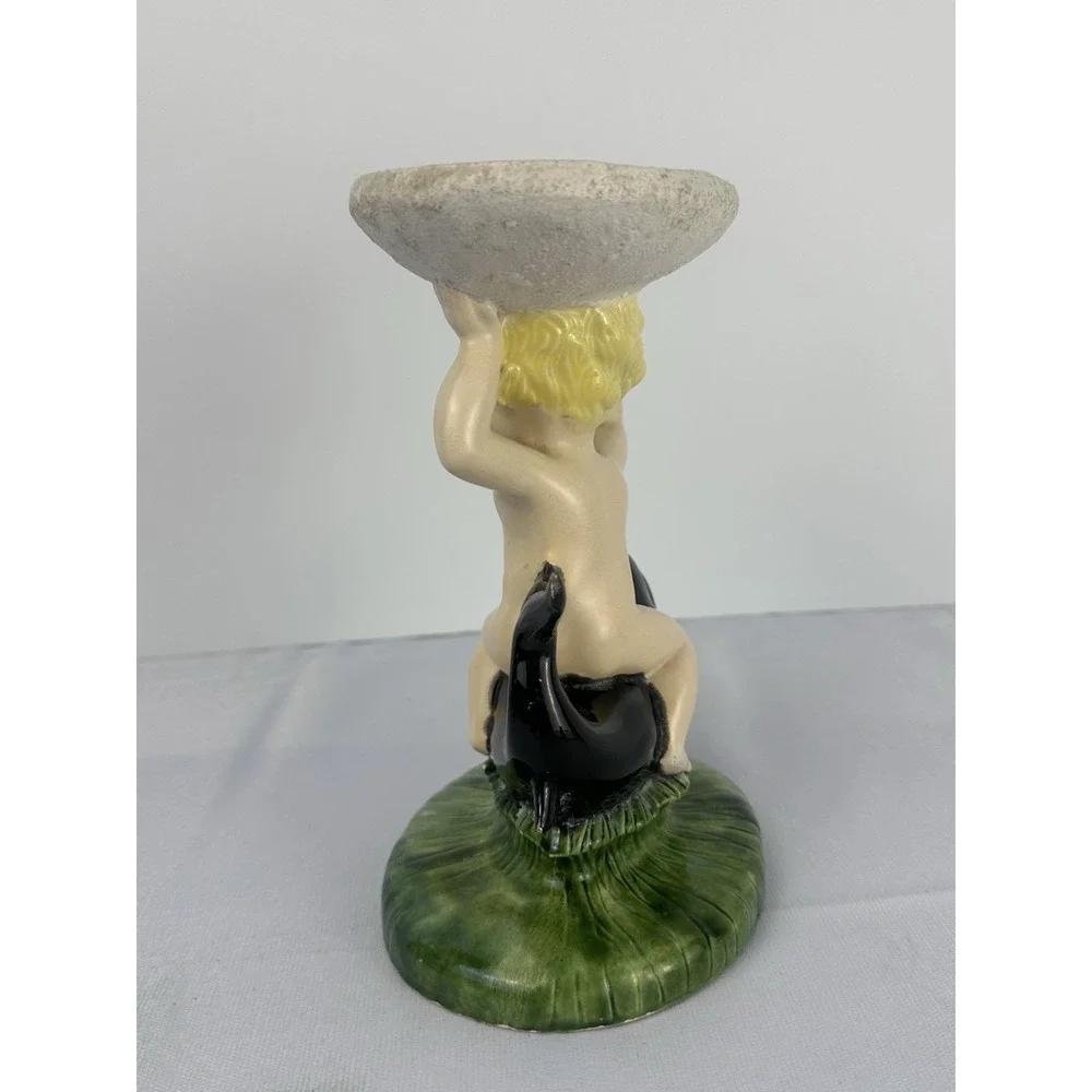 VTG Cherub Dolphin Soap Dish Ceramic Bathroom Vanity Tray Angel Shell Holder